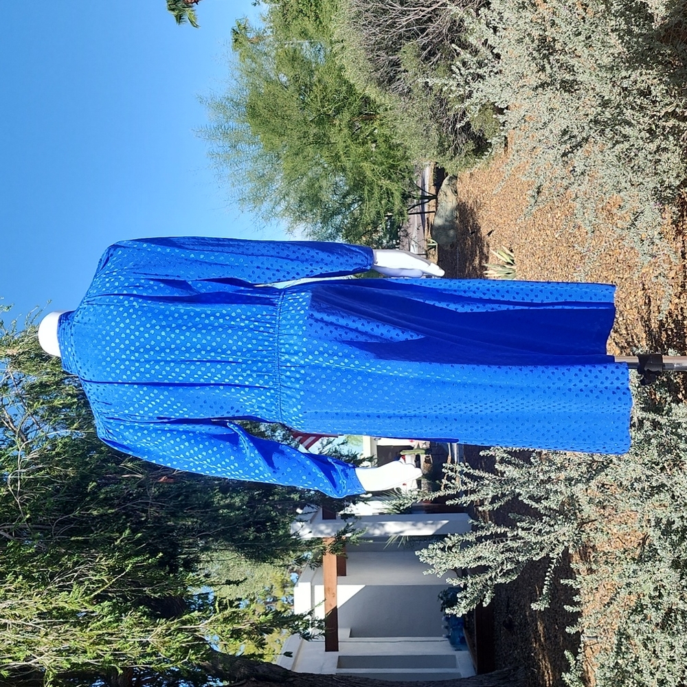 VINTAGE 1980s KOREA SAINT ROMEI Royal Blue Silk Dress 6 M Korean Fashion Wrap - Picture 6 of 16